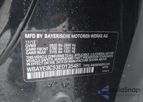 2014 BMW Alpina B7 из США, поврежденный, VIN WBAYE8C53ED135481